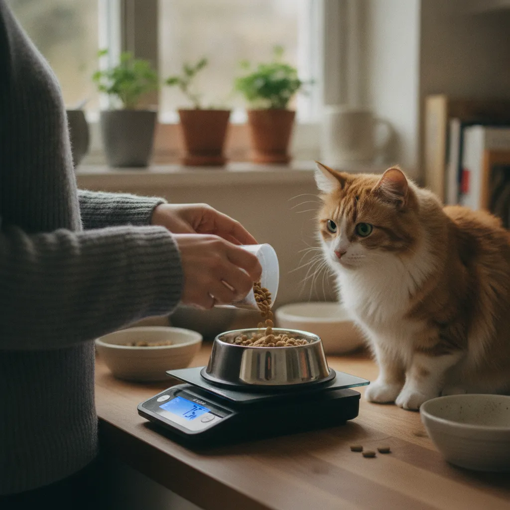 Peser la ration quotidienne avec une balance de cuisine garantit un dosage précis et constant
