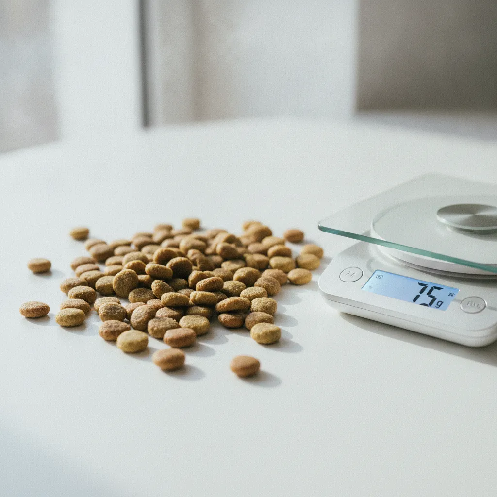 Peser la ration quotidienne de croquettes permet un dosage plus précis que le gobelet