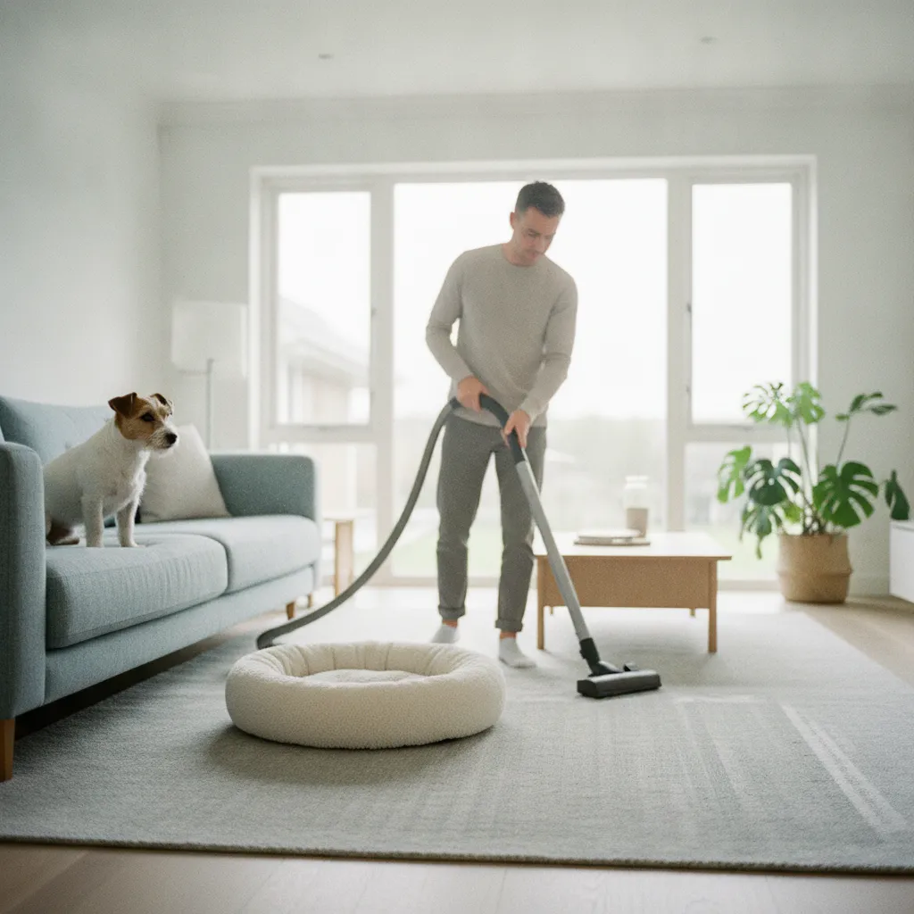 Aspiration quotidienne du tapis et du panier du chien pour éliminer les œufs et larves de puces