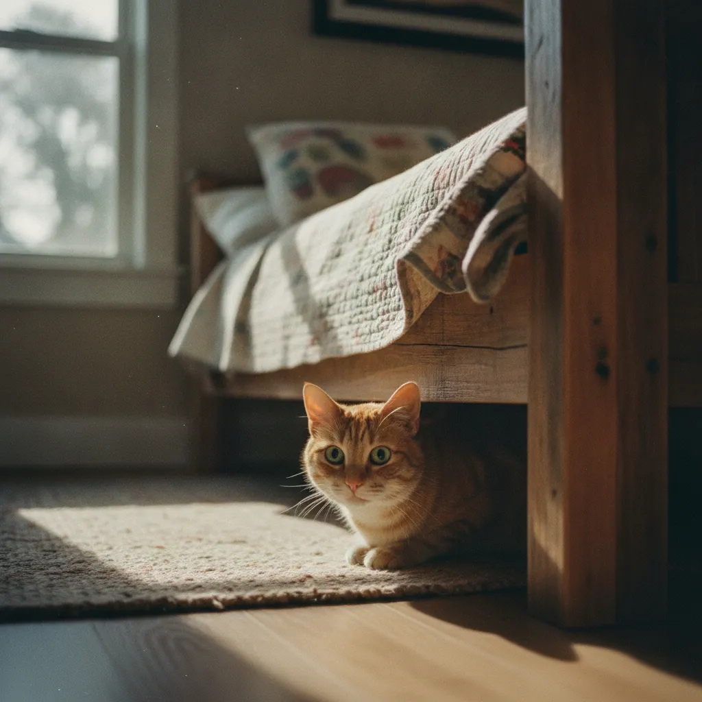 Un chat qui se cache soudainement sous les meubles peut exprimer un mal-être ou une douleur