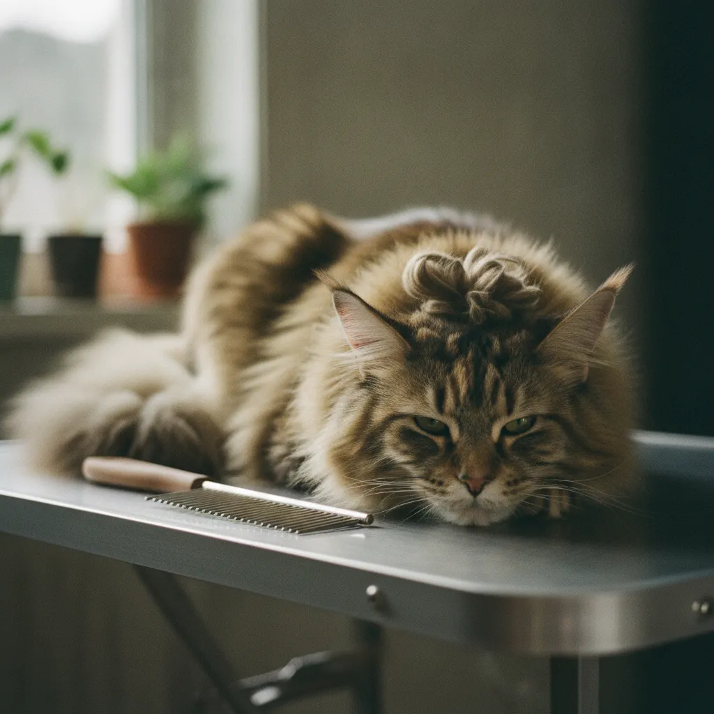 Les nœuds derrière les oreilles sont fréquents chez le Maine Coon sans brossage quotidien