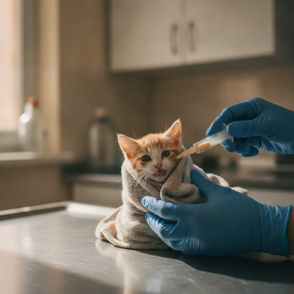 La technique du burrito facilite l'administration du vermifuge en pâte orale au chaton
